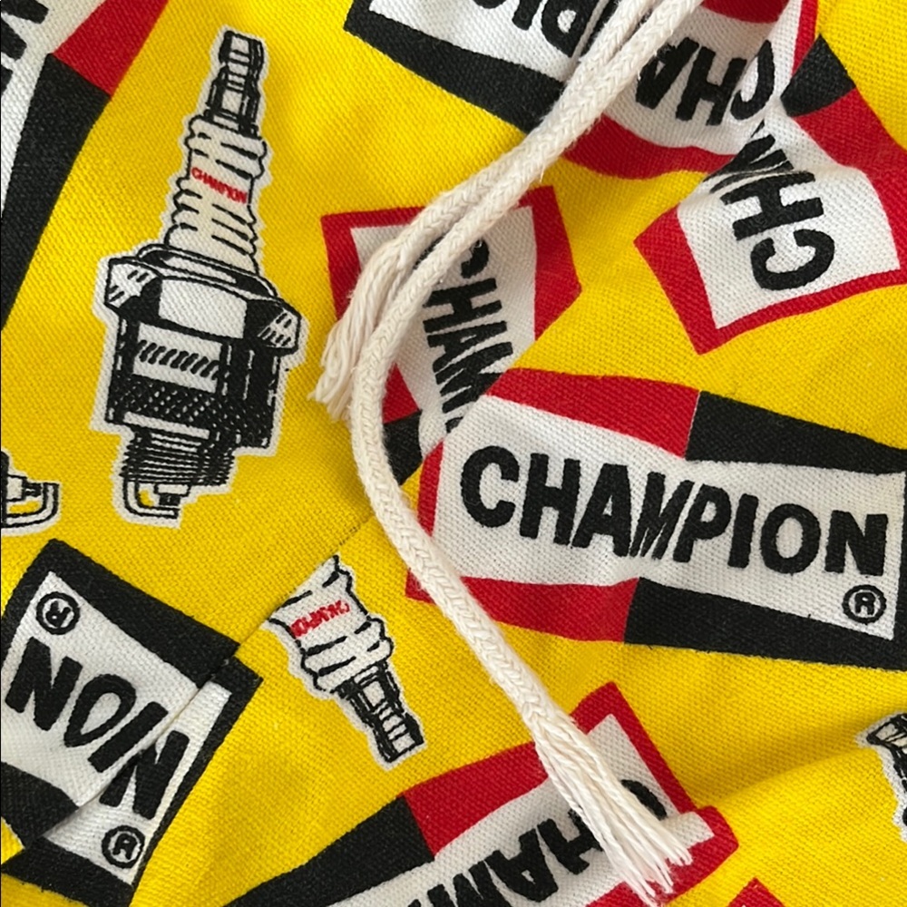 Vintage Champion L spark plug Yellow and Red swim trunks rare Novelty - Picture 11 of 12